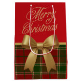 Elegant Christmas Plaid Gift Bag with Gold Bow Mittlere Geschenktüte (Rückseite)