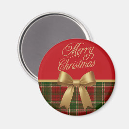 Elegant Christmas Plaid Magnet with Gold Bow