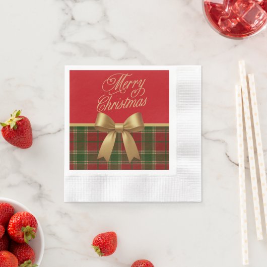 Elegant Christmas Plaid Napkin with Gold Bow Serviette (Beispiel)