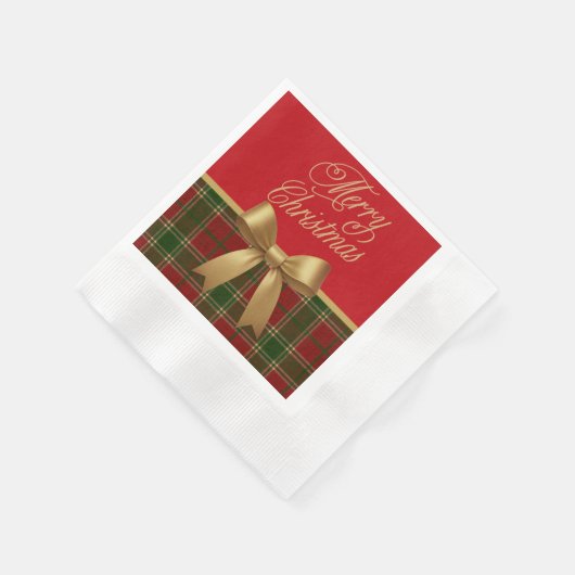 Elegant Christmas Plaid Napkin with Gold Bow Serviette (Ecke)