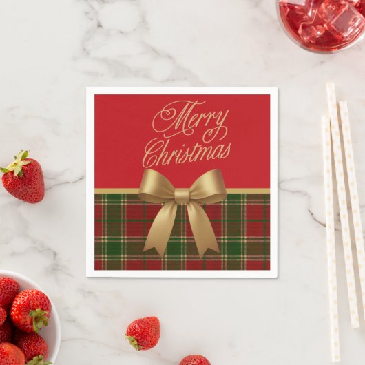 Elegant Christmas Plaid Napkin with Gold Bow Serviette (Beispiel)