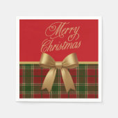 Elegant Christmas Plaid Napkin with Gold Bow Serviette (Vorderseite)