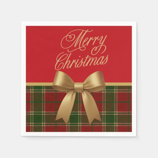 Elegant Christmas Plaid Napkin with Gold Bow Serviette (Vorderseite)