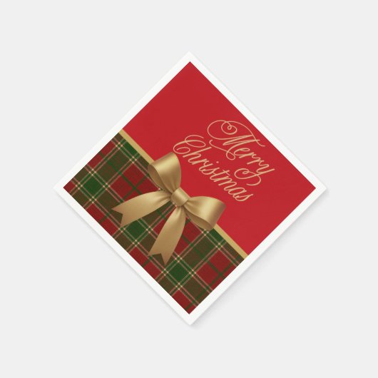 Elegant Christmas Plaid Napkin with Gold Bow Serviette (Ecke)