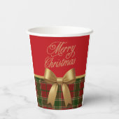 Elegant Christmas Plaid Paper Cup with Gold Bow Pappbecher (Rückseite)