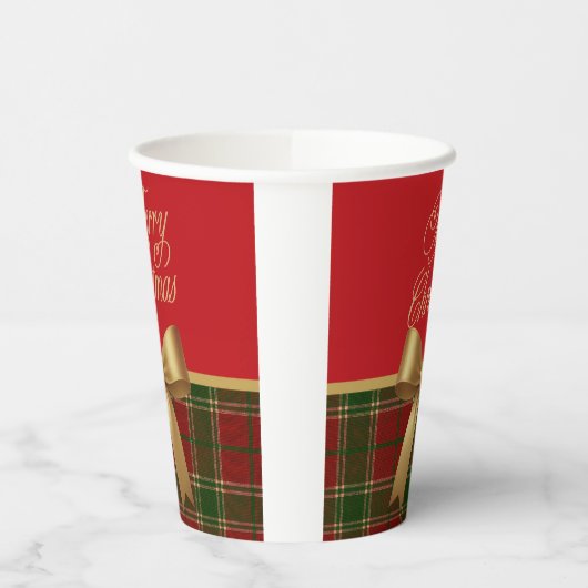 Elegant Christmas Plaid Paper Cup with Gold Bow Pappbecher (Links)