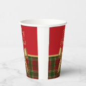 Elegant Christmas Plaid Paper Cup with Gold Bow Pappbecher (Rechts)