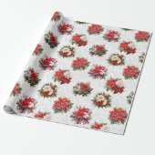 Elegant Christmas Poinsettias and Damask Geschenkpapier (Ungerollt)