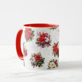 Elegant Christmas Poinsettias and Damask Tasse (Vorderseite Links)