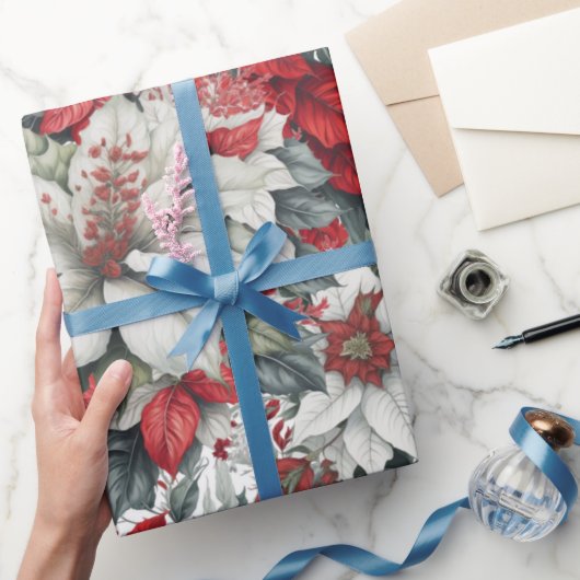 Elegant Christmas Pointsettias Geschenkpapier (Schenken)
