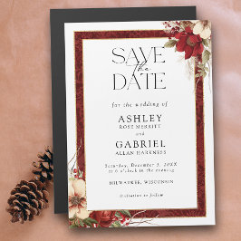 Elegant Christmas Red Damask Floral Save the Date Magneteinladung