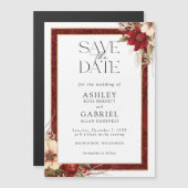 Elegant Christmas Red Damask Floral Save the Date Magneteinladung (Vorne/Hinten)