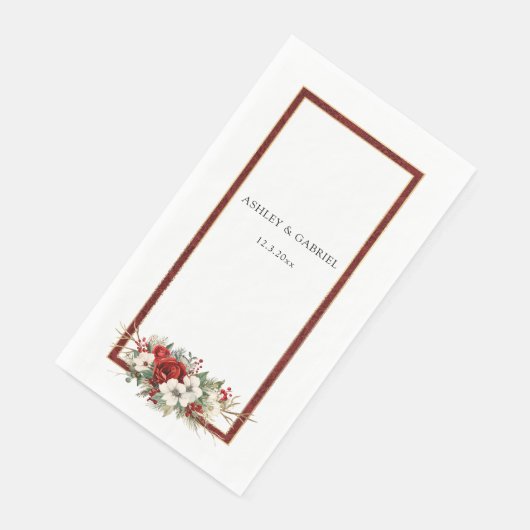 Elegant Christmas Red Damask Floral Serviette (Ecke)