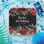 Elegant Christmas Red Flowers Birthday Party Pappteller (Party)