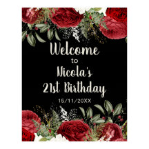 Elegant Christmas Red Flowers Birthday Party