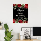 Elegant Christmas Red Flowers Birthday Party Poster (Heimbüro)