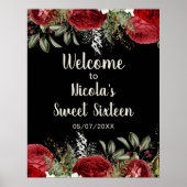 Elegant Christmas Red Flowers Sweet Sixteen Poster (Vorne)