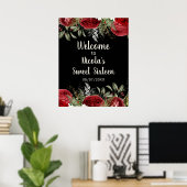 Elegant Christmas Red Flowers Sweet Sixteen Poster (Heimbüro)