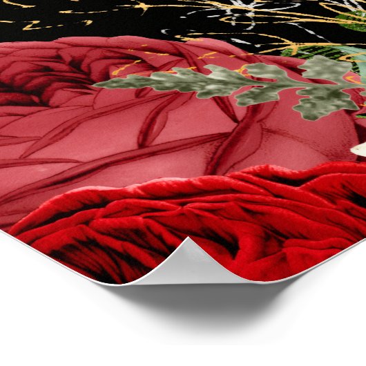 Elegant Christmas Red Flowers Sweet Sixteen Poster (Ecke)