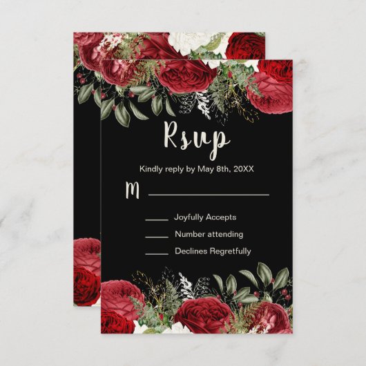 Elegant Christmas Red Flowers Sweet Sixteen RSVP Karte (Vorne/Hinten)
