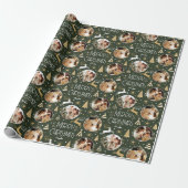 Elegant Christmas Reindeer Photo Dark Green Geschenkpapier (Ungerollt)