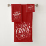 Elegant CHRISTmas Religious Calligraphy Chalk Red Badhandtuch Set<br><div class="desc">Wir sagen "Frohe Weihnachten" sehr oft während der Saison, aber manchmal vergessen wir, woher dieser Gruß eigentlich kommt. Hier ist ein wunderbar elegantes Stück Handschrift, um einen sanften Rückstoß zurück in die Richtung Jesus geben. Die Kunst des beruflichen Kalligraphen Ivan Angelic. Dieses Schriftstück ist in Schwarz, Weiß und auch in...</div>