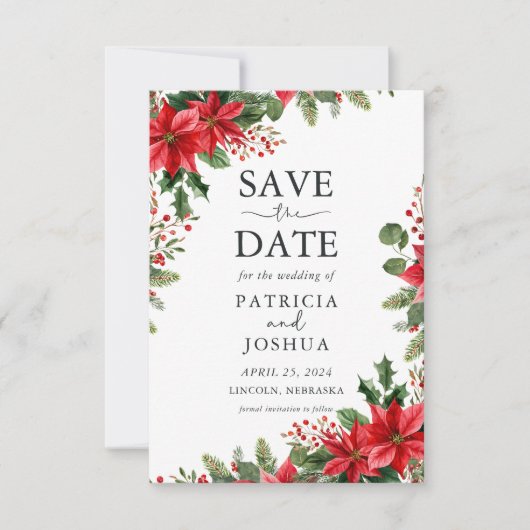 Elegant Christmas Save the Date with Poinsettias (Vorderseite)