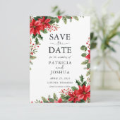 Elegant Christmas Save the Date with Poinsettias (Stehend Vorderseite)