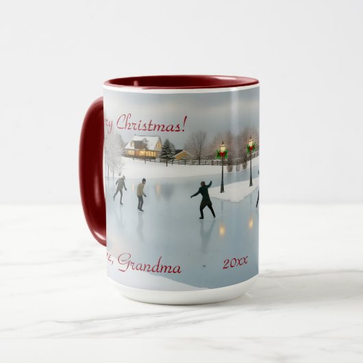 Elegant Christmas scene featuring ice skaters Tasse (Vorderseite Links)
