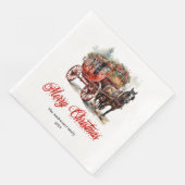 Elegant Christmas scene napkin red green lettering Serviette (Ecke)