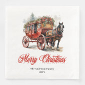 Elegant Christmas scene napkin red green lettering Serviette (Vorderseite)