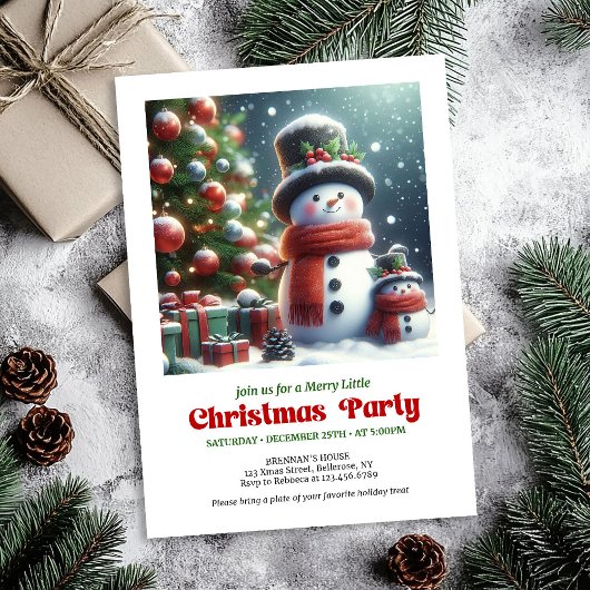 Elegant Christmas snowman invite kids editable Einladung