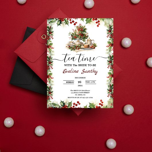 Elegant Christmas Tea Party Floral Bridal Shower Einladung