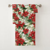 Elegant Christmas Towels Red Green Floral Design Badhandtuch Set (Insitu)
