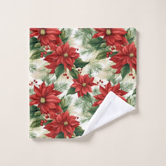 Elegant Christmas Towels Red Green Floral Design Badhandtuch Set (Waschlappen)
