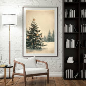 Elegant Christmas Tree Amidst Snowy Landscape Poster