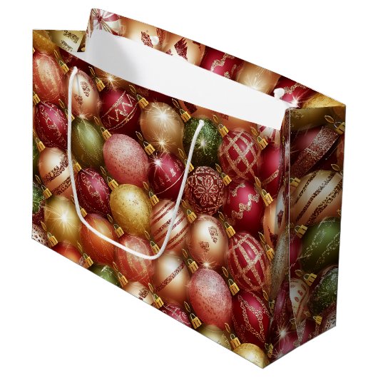 Elegant Christmas Tree Baubles Decorations Holiday Große Geschenktüte (Vorderseite Schrägansicht)