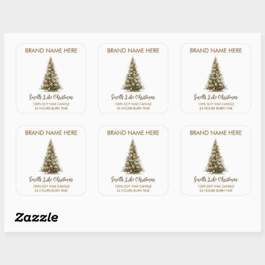 Elegant Christmas Tree Candle Labels Quadratischer Aufkleber (Blatt)