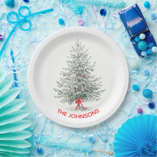 Elegant Christmas Tree & Custom Name Paper Plates Pappteller (Party)