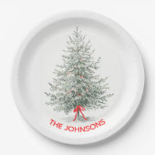 Elegant Christmas Tree & Custom Name Paper Plates Pappteller (Vorderseite)