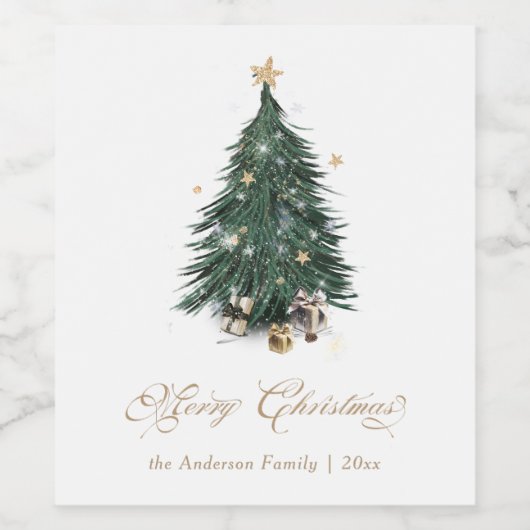 Elegant Christmas Tree Merry Christmas Weinetikett (Einzelnes Label)