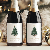 Elegant Christmas Tree Merry Christmas Weinetikett