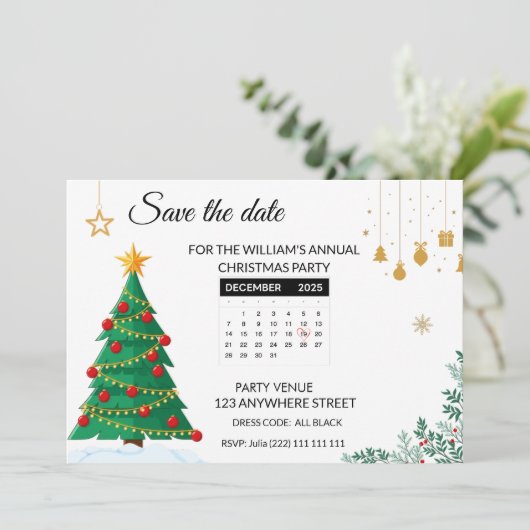 Elegant Christmas Tree Mini Calendar Save The Date (Stehend Vorderseite)