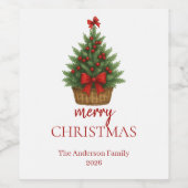Elegant Christmas Tree – Red Ribbon  Weinetikett (Einzelnes Label)