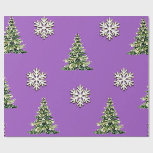 Elegant Christmas Tree & Snowflake Wrapping Paper Geschenkpapier (Flach)