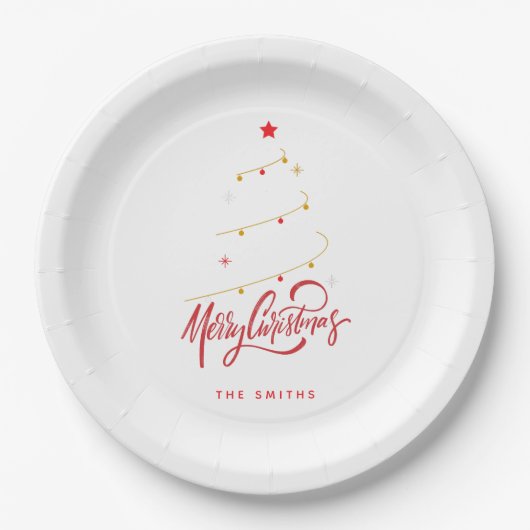 Elegant Christmas Tree Typography Script Pappteller (Vorderseite)