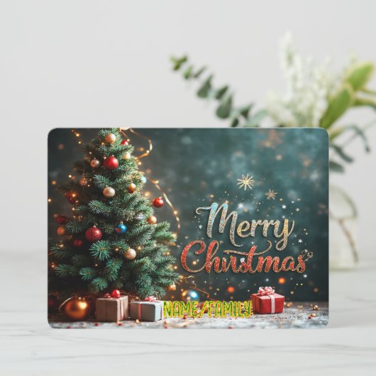 Elegant Christmas Tree with Gifts Feiertagskarte (Stehend Vorderseite)