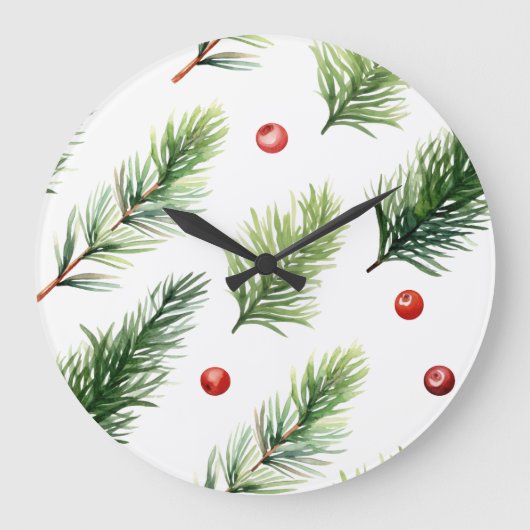 Elegant Christmas Wall Clock – Festive Winter Time Große Wanduhr (Vorderseite)