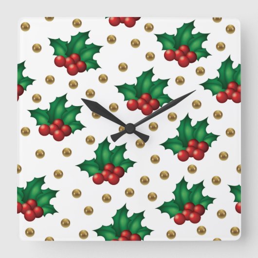 Elegant Christmas Wall Clock – Festive Winter Time Quadratische Wanduhr (Vorderseite)