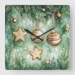 Elegant Christmas Wall Clock – Festive Winter Time Quadratische Wanduhr